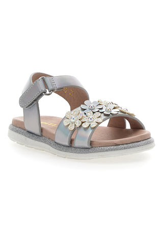 Elegantni srebrni sandali z rožicami Pitt Kids 392411