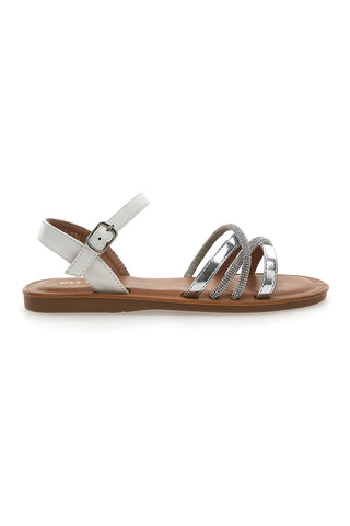 Elegantni beli in srebrni sandali s kristali Pitt Kids 392433