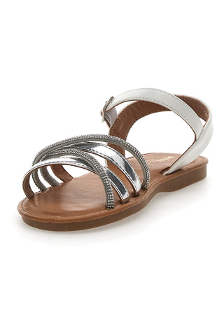 Elegantni beli in srebrni sandali s kristali Pitt Kids 392433