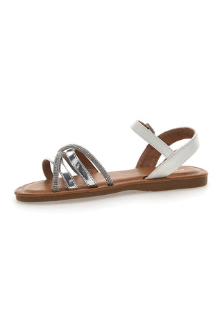 Elegantni beli in srebrni sandali s kristali Pitt Kids 392433