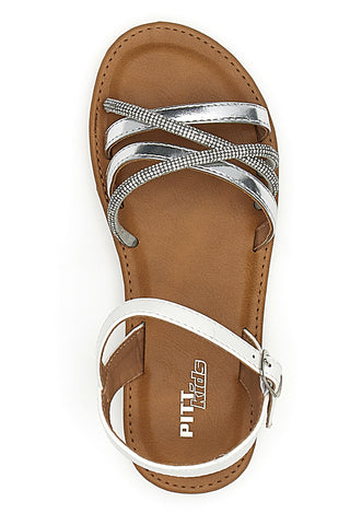 Elegantni beli in srebrni sandali s kristali Pitt Kids 392433