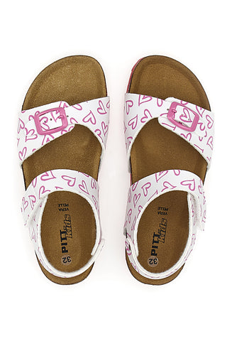 Bele in roza sandale z velcro zaponko in usnjenim podplatom Pitt Kids 45289