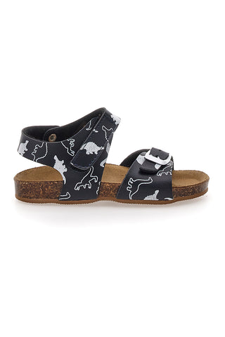 Črni sandali z velcro zaponko in usnjeno podplatom Pitt Kids 47327