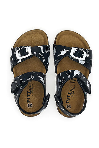 Črni sandali z velcro zaponko in usnjeno podplatom Pitt Kids 47327