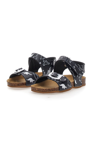 Črni sandali z velcro zaponko in usnjeno podplatom Pitt Kids 47327