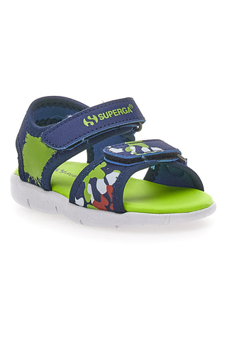 Modri in zeleni sandali s potiskom in zapenjanjem na velcro Superga S63S820
