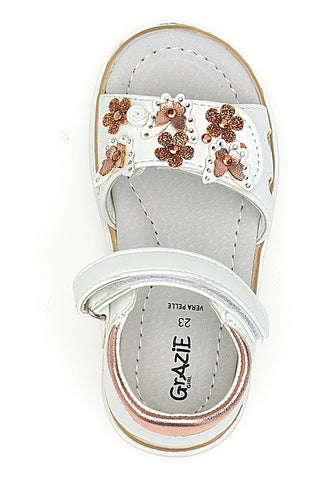 Bele in roza sandale z velcro zaponko Grazie 200C355