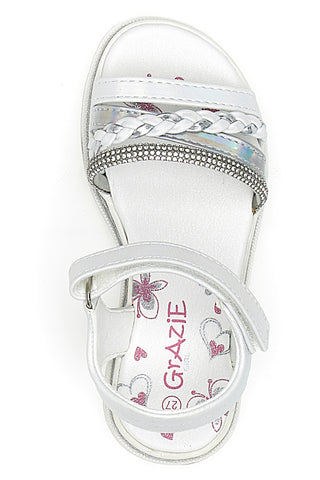 Bele in srebrne sandale z velcro trakom GRAZIE GIRL 14342