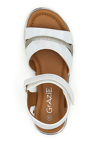 Bele sandale z velcro zaponko Grazie 15025