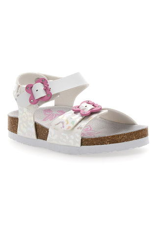 Bele sandale z leopardjim vzorcem in rožnatimi zaponkami Pitt Kids 14505