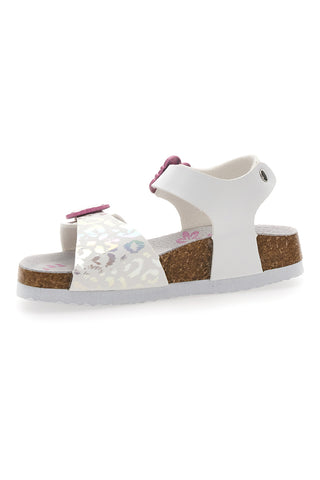 Bele sandale z leopardjim vzorcem in rožnatimi zaponkami Pitt Kids 14505
