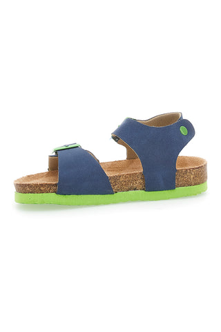 Modre sandale z zelenimi zaponkami in oblikovanim podplatom Pitt Kids 14466