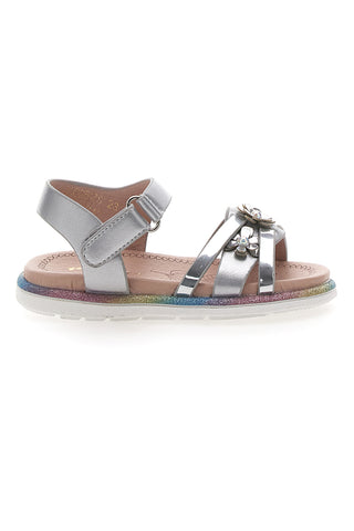 Srebrni sandali z okrasnimi cvetovi Pitt Kids 39G2517S