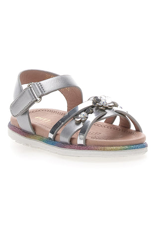 Srebrni sandali z okrasnimi cvetovi Pitt Kids 39G2517S