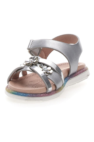 Srebrni sandali z okrasnimi cvetovi Pitt Kids 39G2517S