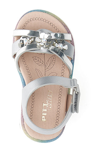 Srebrni sandali z okrasnimi cvetovi Pitt Kids 39G2517S