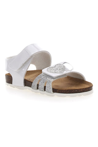 Bele sandale s srebrnimi srčki in velcro trakom PITT KIDS 45260TWV