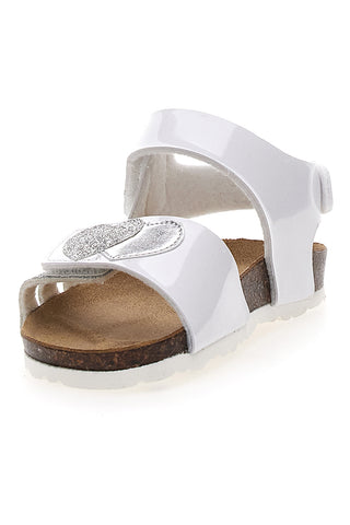 Bele sandale s srebrnimi srčki in velcro trakom PITT KIDS 45260TWV