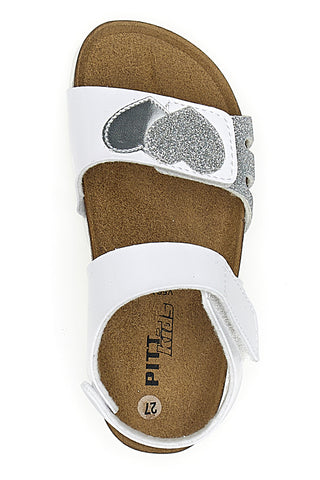 Bele sandale s srebrnimi srčki in velcro trakom PITT KIDS 45260TWV