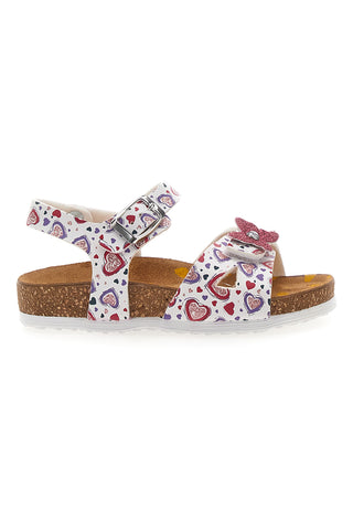 Bele sandale s srčki in bleščečim cvetom PITTARELLO BIO 257A740SR