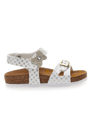Bele sandale s cvetom in pikastim potiskom Pittarello Bio 257A084SR