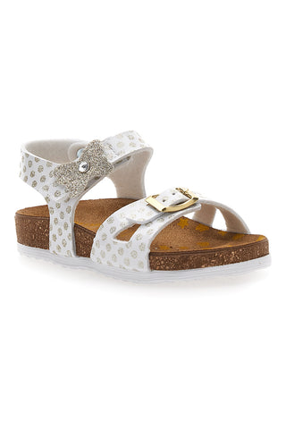 Bele sandale s cvetom in pikastim potiskom Pittarello Bio 257A084SR