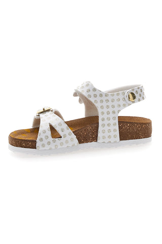 Bele sandale s cvetom in pikastim potiskom Pittarello Bio 257A084SR