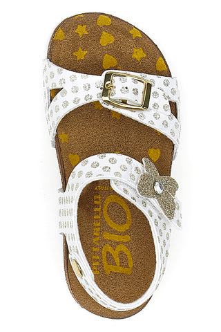 Bele sandale s cvetom in pikastim potiskom Pittarello Bio 257A084SR