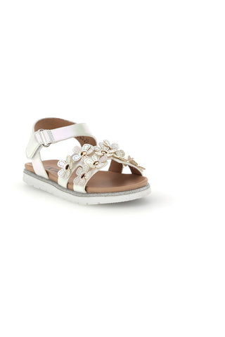 Beli sandali s cvetličnimi aplikacijami Pitt kids 392618S