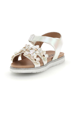 Beli sandali s cvetličnimi aplikacijami Pitt kids 392618S