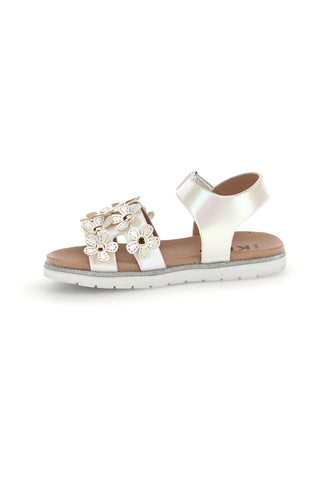 Beli sandali s cvetličnimi aplikacijami Pitt kids 392618S