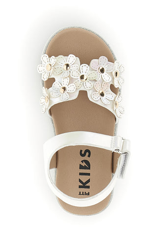 Beli sandali s cvetličnimi aplikacijami Pitt kids 392618S