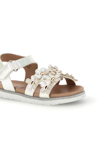 Beli sandali s cvetličnimi aplikacijami Pitt kids 392618S
