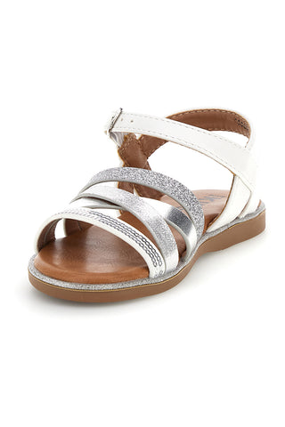 Srebrno beli sandali z nastavljivo zaponko Pitt kids 392633S