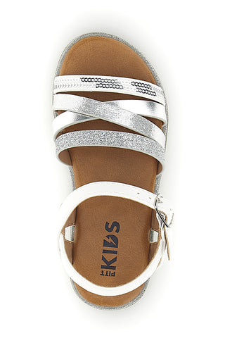 Srebrno beli sandali z nastavljivo zaponko Pitt kids 392633S