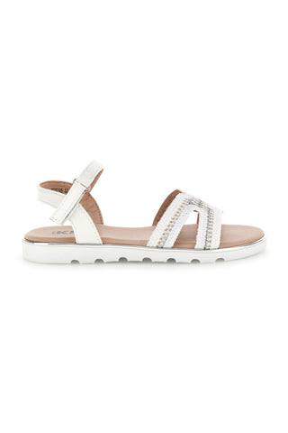 Beli sandali s pletenim sprednjim delom in srebrnimi detajli Pitt kids 392629S