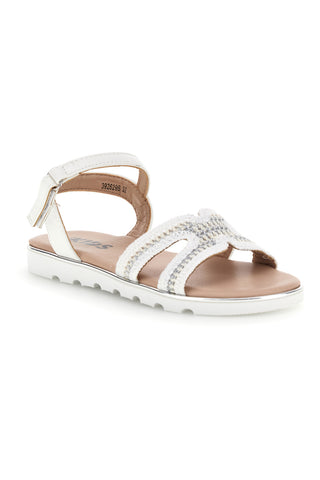Beli sandali s pletenim sprednjim delom in srebrnimi detajli Pitt kids 392629S