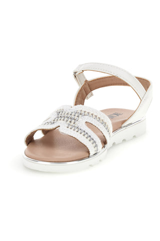Beli sandali s pletenim sprednjim delom in srebrnimi detajli Pitt kids 392629S