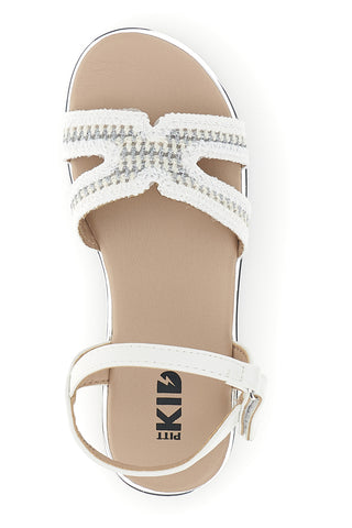 Beli sandali s pletenim sprednjim delom in srebrnimi detajli Pitt kids 392629S