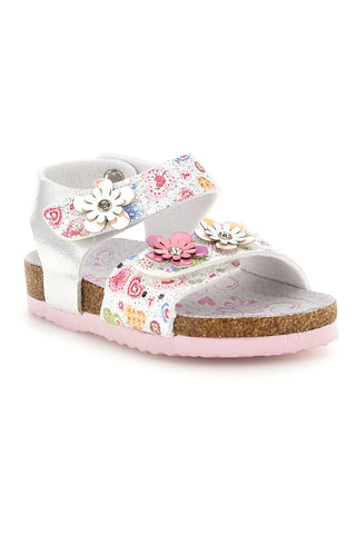 Beli sandali s cvetličnim vzorcem in trakovi Pitt kids 14223