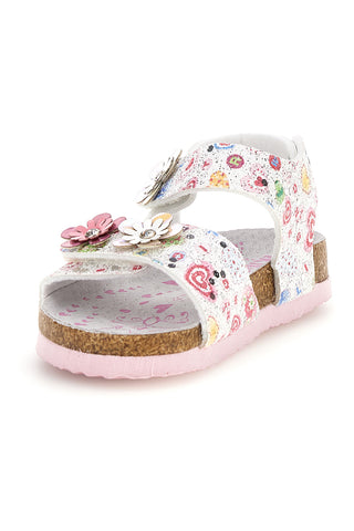Beli sandali s cvetličnim vzorcem in trakovi Pitt kids 14223