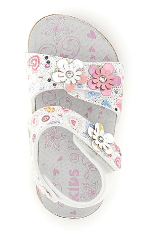 Beli sandali s cvetličnim vzorcem in trakovi Pitt kids 14223