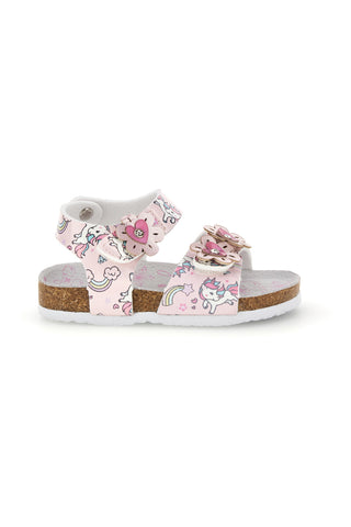 Beli sandali s cvetličnim vzorcem in potiskom samoroga Pitt kids 14602