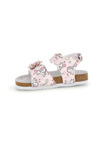 Beli sandali s cvetličnim vzorcem in potiskom samoroga Pitt kids 14602