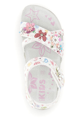 Beli sandali s cvetličnim potiskom Pitt kids 14407