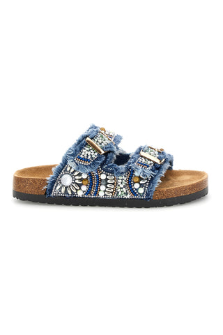 Modri copati s kamenčki in dvojno zaponko Pitt kids 14613