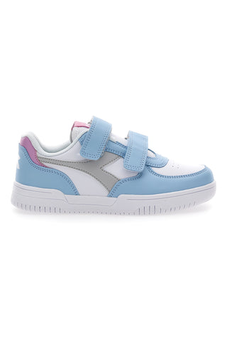 Bele in svetlo modre superge z sivim logotipom Diadora Raptor Low Ps