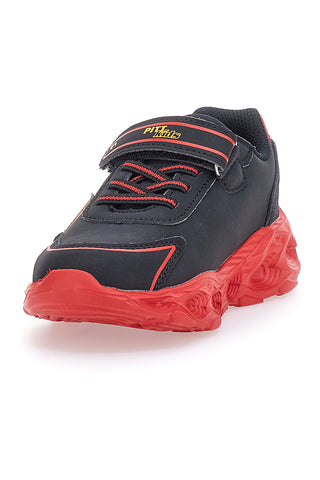 Črni superge z rdečim plamenom na strani in lučkami Pitt Kids K22886