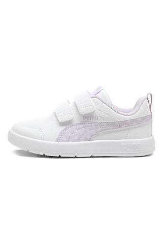 Bele superge z lila detajli, pikami in velcro trakom PUMA Courtflex V3 Dotty V PS