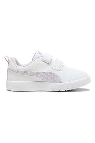 Bele superge z lila detajli, pikami in velcro trakom PUMA Courtflex V3 Dotty V PS